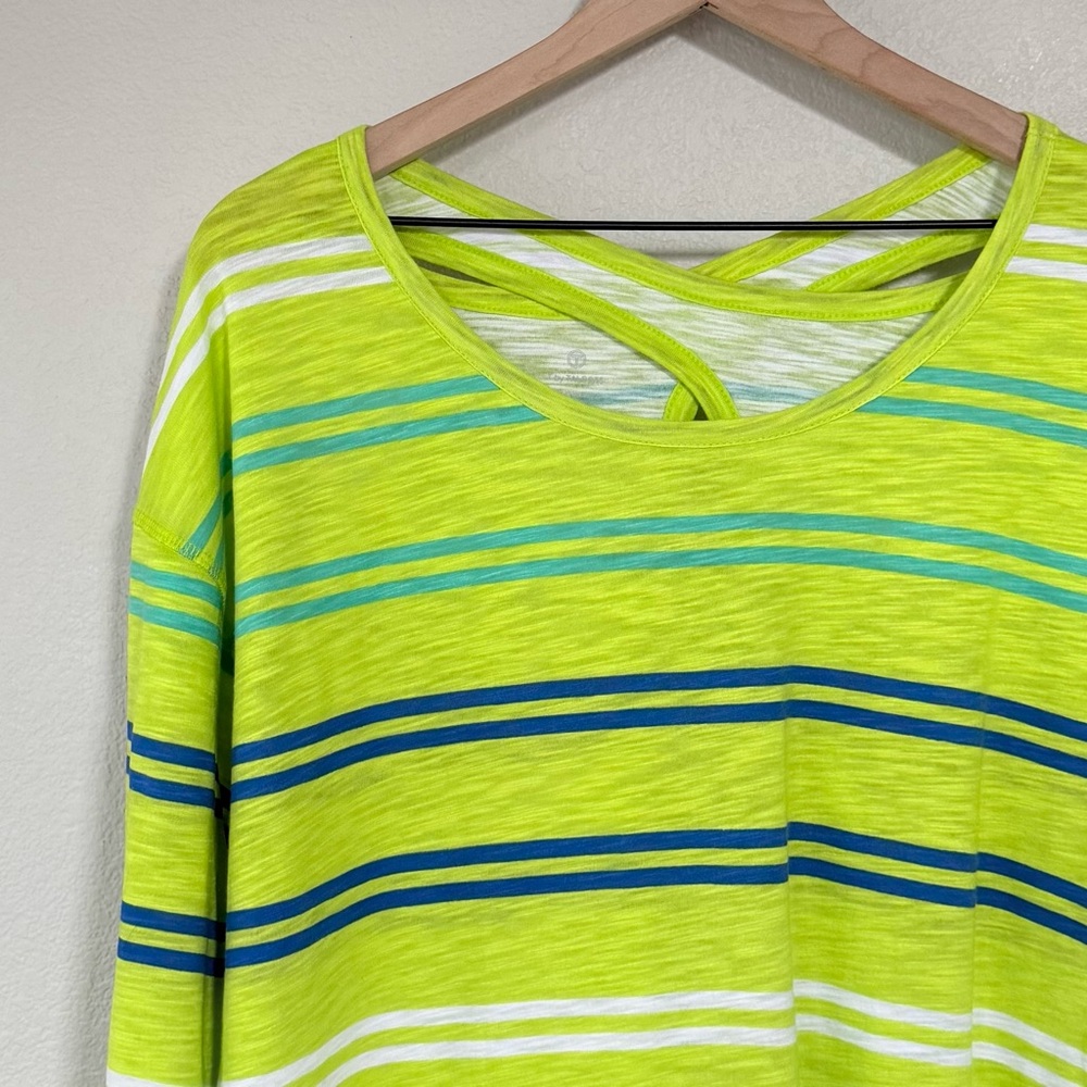 T BY TALBOTS NWT XLP Kiwi Stripe Cross Back Top • Athleisure Cotton Modal Slub - Picture 2 of 10